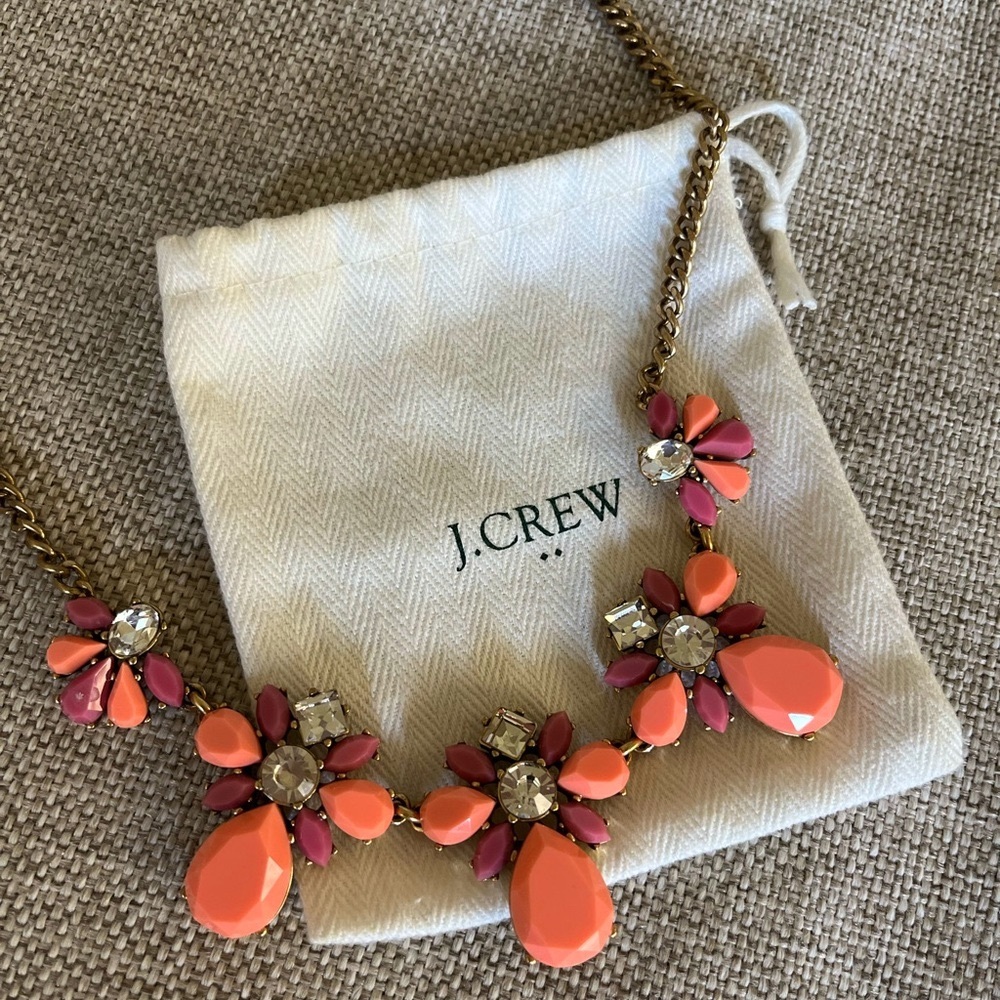 JCrew Pink and Coral Gemstone Jewel Necklace